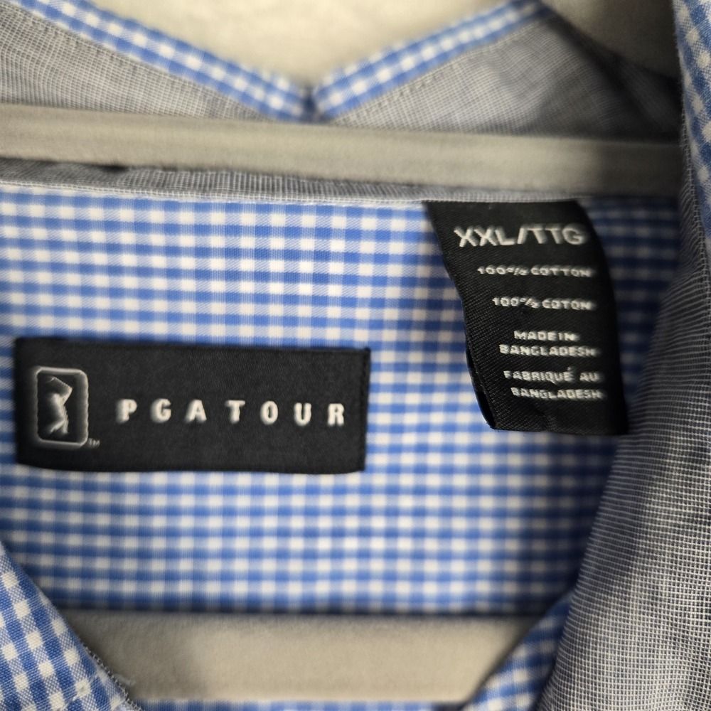 PGA Tour Men's Blue White‎ Gingham Button Down Shirt Size XXL Long Sleeve - Picture 3 of 7